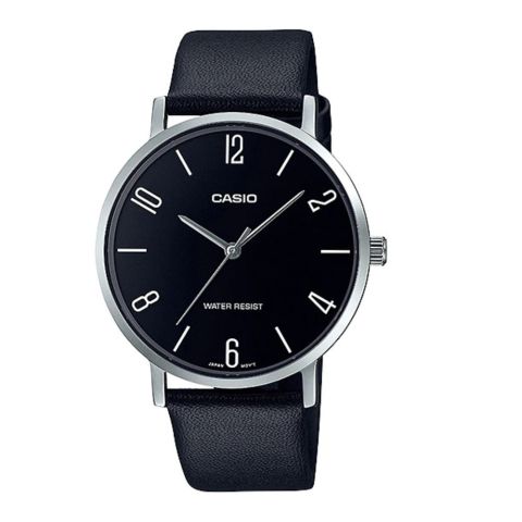 Casio Men's Enticer Analog Watch Round Black Dial & Designed Black Strap, MTP-VT01L-1B2UDF