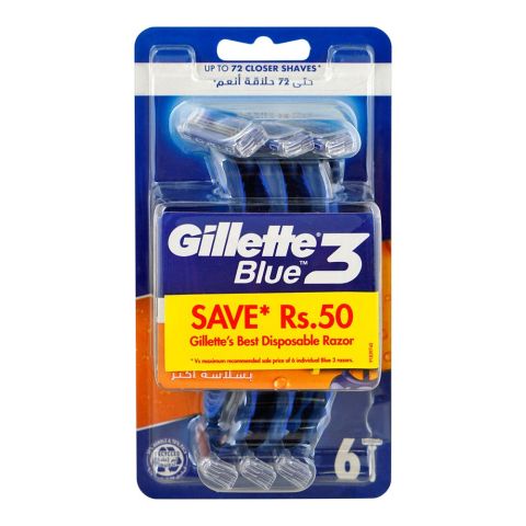 Gillette Blue 3 Comfort Disposable Razors, 6-Pack