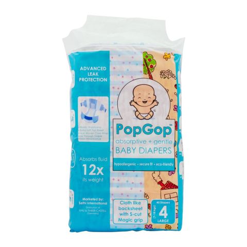 Pop Gop Baby Diapers, No. 4, Large, 7-18 KG, 40-Pack