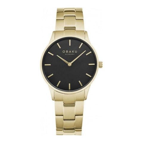 Obaku Women's Denmark Fawn Gold Bracelet & Black Dial Analog Watch, V247LXGBSG