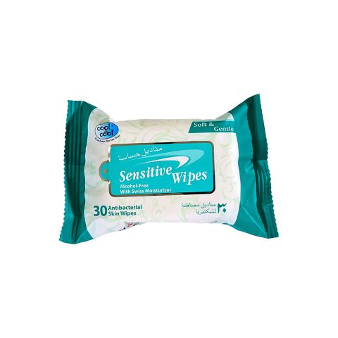 Cool & Cool Sensitive Anti-bacterial Skin Wipes, Alchol-Free, 30-Pack