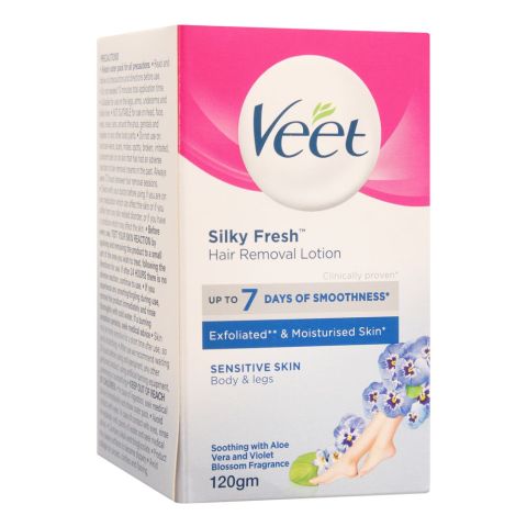 Veet Silky Fresh Sensitive Skin Hair Removal Lotion, Body & Legs, Sensitive Skin, 120g