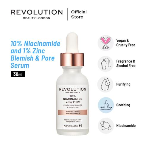 Makeup Revolution Skincare Blemish & Pore Refining Serum, 10% Niacinamide + 1% Zinc, 30ml