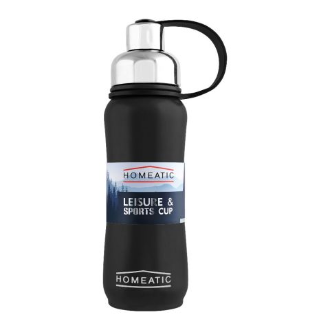 Homeatic Steel Sports Water Bottle, Black, 500ml, KD-850