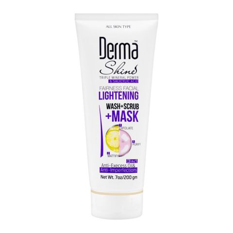 Derma Shine Fairness Facial Lightening Wash + Scrub + Mask, 200g