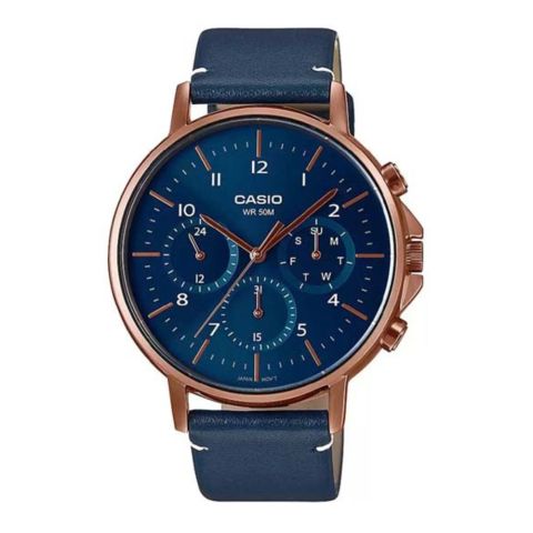 Casio Men’s Enticer Chronograph Watch With Blue Dial & Plain Blue Strap, MTP-E321RL-2AVDF