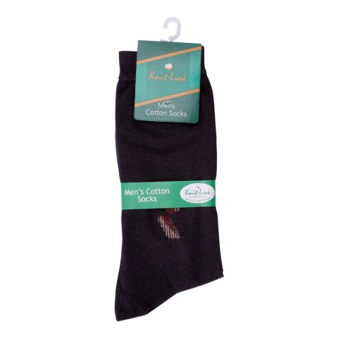 Knit Line Men's Computerized Knitted Cotton Socks, Navy Blue