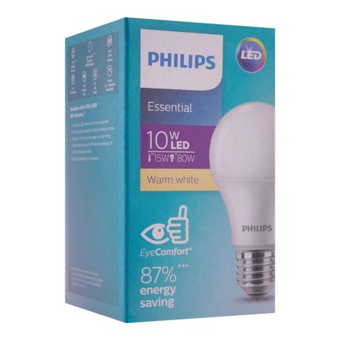 Philips Essential LED Bulb, 10W, E27, Warm White