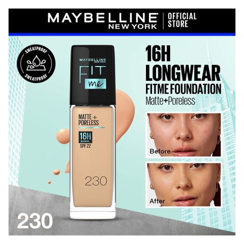 Maybelline New York Fit Me Matte & Poreless Liquid Foundation, SPF20, 30ml, 230 Natural Buff