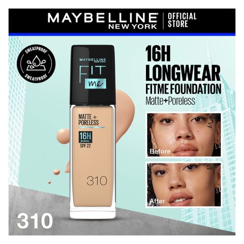 Maybelline New York Fit Me Matte + Poreless SPF 22 Foundation, 310 Sun Beige, 30ml