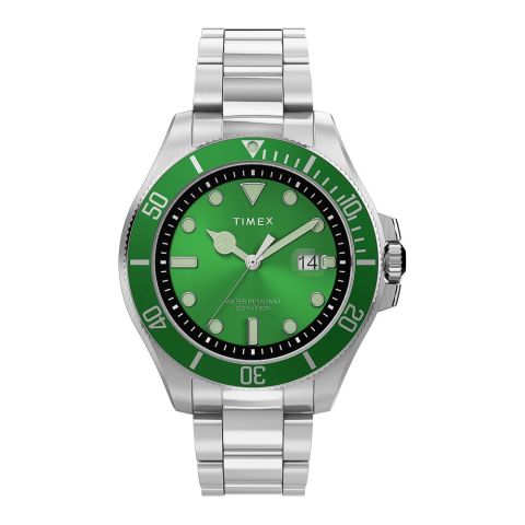 Timex Men's Harborside Coast 43mm Chrome Case Silver-Green Stainless Watch, TW2U72000