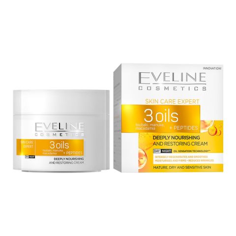 Eveline Skin Care Expert 3 Oils Deeply Nourishing And Restoring Day & Night Cream, 50ml