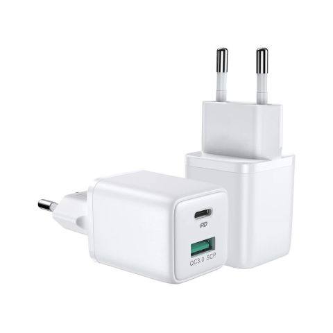 Joyroom Mini Intelligent PD & QC3.0 Dual-Port Fast Charger, White, L-QP303