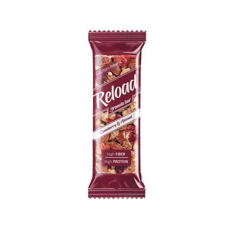 Reload Cranberry & Almond Granola Bars, High Fiber & Protein, Gluten Free, 40g