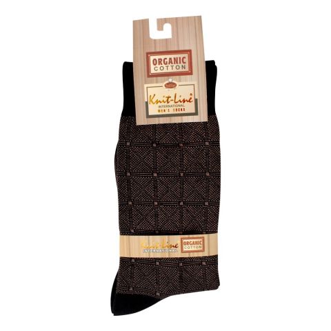 Knit Line Mens Organic Cotton Jakard Lycra Socks, JC-Brown