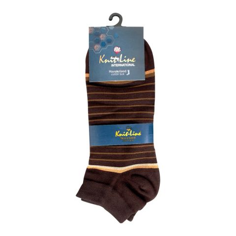 Knit Line Mercerized Ankle Cotton Socks, AM-Brown