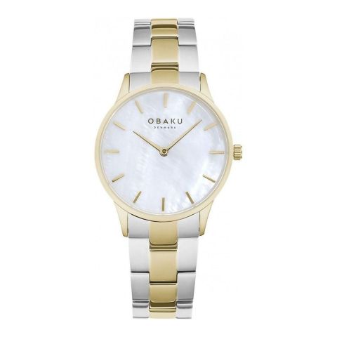 Obaku Women's White Round Dial With Two Tone Bracelet Analog Watch, V247LXGWSF