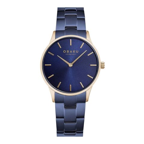 Obaku Women's Fawn Round Dial With Navy Blue Background & Bracelet Analog Watch, V247LXVLSL