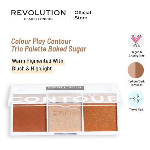 Makeup Revolution Baked Sugar Trio Contour Palette, 3 Shades