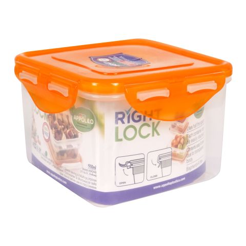 Appollo Right Lock Food Keeper, Large, 900ml, 5x5x5 Inches, Orange