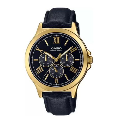 Casio Men's Chronograph Watch With Golden Dial & Plain Black Strap, MTP-V300GL-1AUDF
