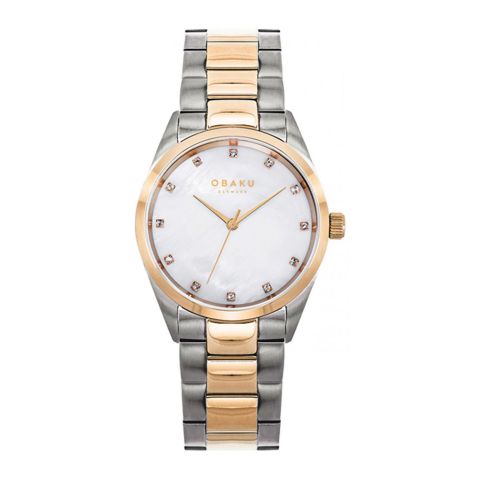 Obaku Women's White Round Dial With Two Tone Bracelet Analog Watch, V263LXZWSH