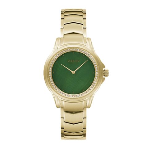 Obaku Women's Golden Bracelet With Dark Green Round Dial Analog Watch, V261LEGESG