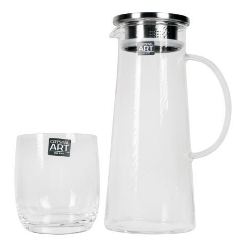 Crystal Art Glassware Florence Jug, 1.45Ltr + Glass 340ml Set, 7 Piece, FLJ145-FLG34