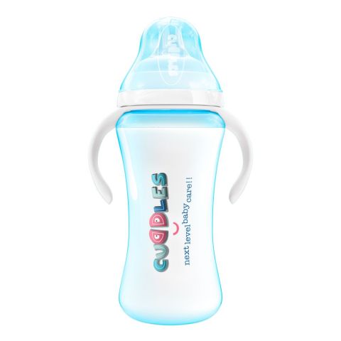 Cuddles Wide Neck Anti-Colic Feeding Bottle, 9m+, Blue, 330ml