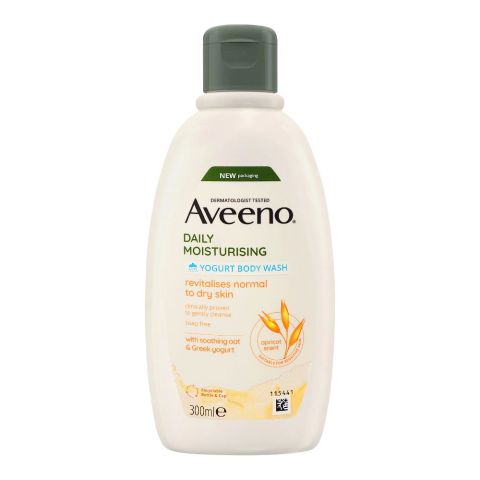 Aveeno Daily Moisturising Apricot & Honey Scent Yogurt Body Wash, Normal To Dry Skin, 300ml