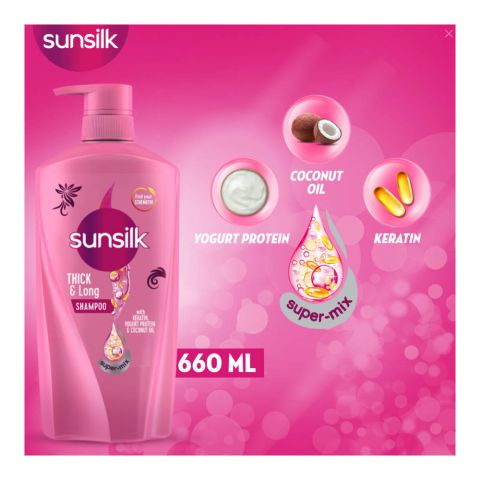 Sunsilk Thick & Long Keratin Yogurt Protein & Coconut Oil Shampoo, 660ml