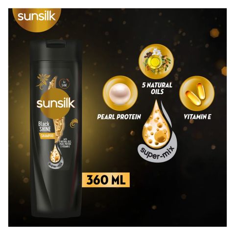 Sunsilk Black Shine 5 Naturals Oils, Pearl Protein &amp; Vitamin E Shampoo, 360ml