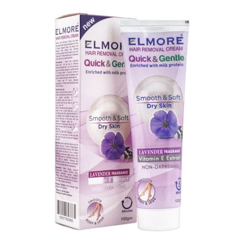 Elmore Quick & Gentle Soft & Smooth Lavender Fragrance Dry Skin Hair Removal Cream, 100g