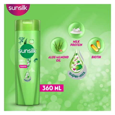 Sunsilk Long &amp; Healthy Biotin Milk Protein &amp; Aloe + Almond Oil Shampoo, 360ml