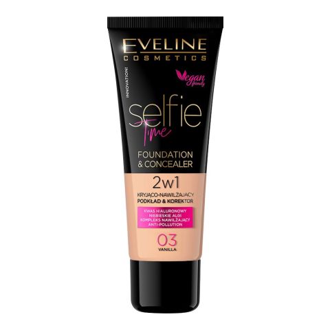 Eveline Selfie Time 2-In-1 Foundation & Concealer, 03, Vanilla