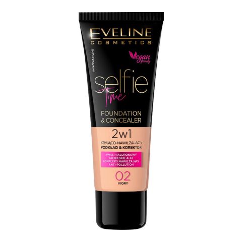 Eveline Selfie Time 2-In-1 Foundation & Concealer, 02, Ivory