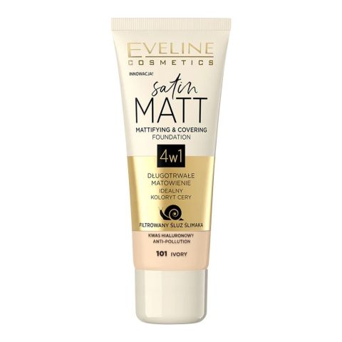 Eveline Satin Matt 4in1 Mattifying & Covering Foundation, 101, Ivory