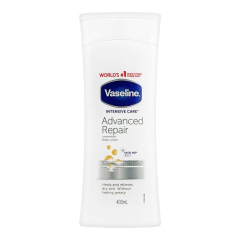 Vaseline Intensive Care Advanced Repair Unscented Body Lotion, Heals & Relieves Dry Skin Without Feeling Greasy, 400ml