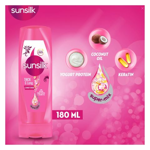 Sunsilk Thick &amp; Long Keratin Yogurt Protein &amp; Coconut Oil Conditioner, Super-Mix, 180ml