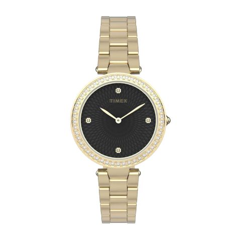 Timex Women's Designed Black Round Dial With Yellow Gold Bracelet Analog Watch, TW2V24400