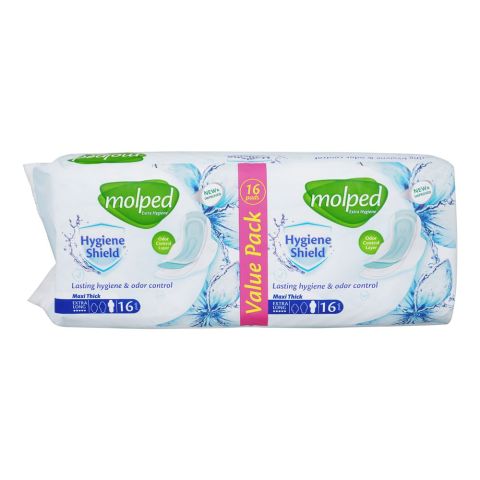 Molped Maxi Thick Hygiene Shield Extra Long, 16 Pads, Value Pack