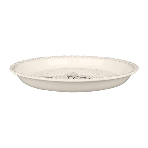 Sky Melamine Leaf-Print Thal, Small, Grey, 12 Inches, Elegant Serving Plate, Durable Design
