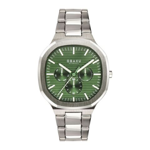 Obaku Men's Denmark Chrome Square Dial & Green Background With Two Tone Bracelet Chronograph Watch, V275gCESC