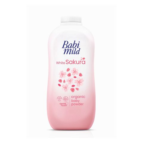 Babi Mild White Sakura Organic Baby Powder, Gentle For Newborn/0+ Years, Hypoallergenic Tested, 350g