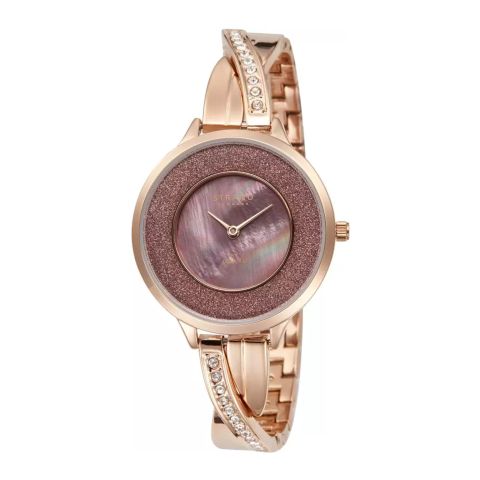 Obaku Women's Glitered Maroon Round Dial With Designed Rose Pink Chain Analog Watch, S730LXXNSV