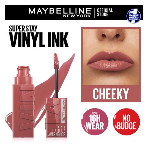 Maybelline New York Super Stay Vinyl Ink Longwear No-Budge Liquid Lipcolor, Highly Pigmented Color and Instant Shine, 35, Cheeky