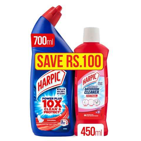 Harpic Power Plus Original, 700ml + Bathroom Cleaner Floral, 450ml, Save 100/-
