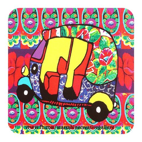 Star Shine Truck Art, Rickshaw 02 (Red) 3x3 Inch Fridge Magnet, MG11