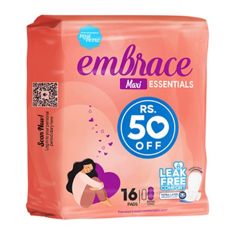 Embrace Essentials Maxi Pads, Extra Long, Value Pack, 16-Pack