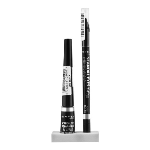 Rimmel Scandal Eyes Exaggerate Liquid Eyeliner + Scandal Eyes 24 Hours Waterproof Kohl Kajal, Value Pack